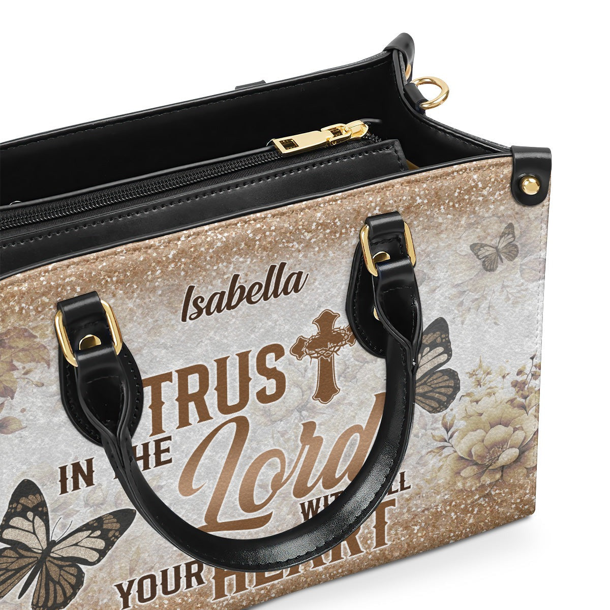 Personalized Christian Leather Handbag, Trust in the Lord with All Your Heart Custom Name Purse, Religious Faith Tote for Women BLAF30